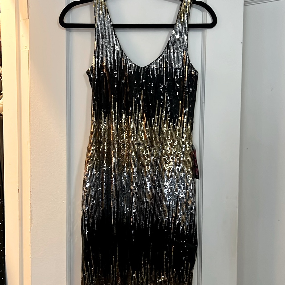 Black Gold Silver Sequins Dress